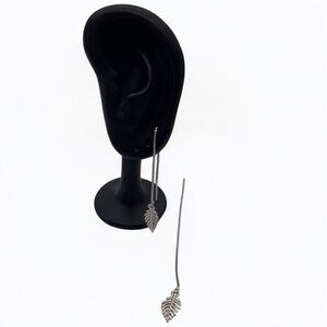 Feather Threader Earrings Long Chain Drop Dangle 925 Silver Leaf Elegant